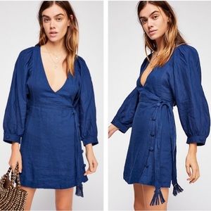 Free People Carino Blue Linen Mini Dress